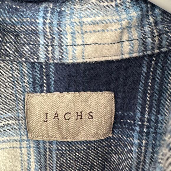 Jachs Button Down Flannel Shirt Mens XL Blue White Long Sleeve 2 Pocket - Picture 7 of 14